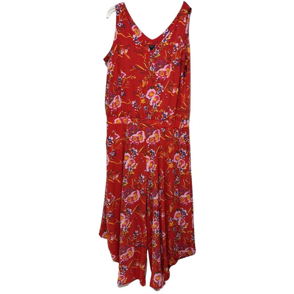 G.I.L.I. Red Jetsetter Floral Jumpsuit One Piece Womens Plus Size 1X